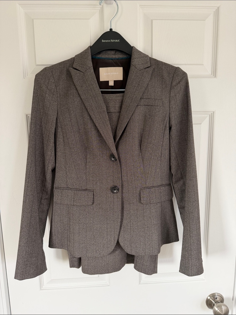 Banana Republic Factory Brown Herringbone Blazer and Skirt Suit Set Size 2